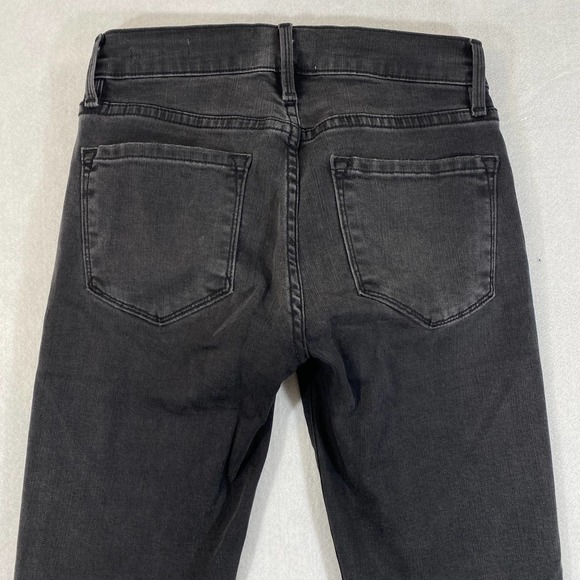 Frame Denim Jeans 23 Black Le Skinny De Jeanne Crop Tull Mid Rise Raw Hem - Picture 5 of 14